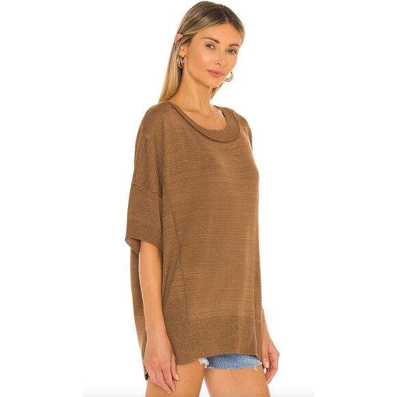Free People - NWT "WFH" Oversized Short Sleeve Sweater Top in Brown / Size XS - Picture 6 of 8